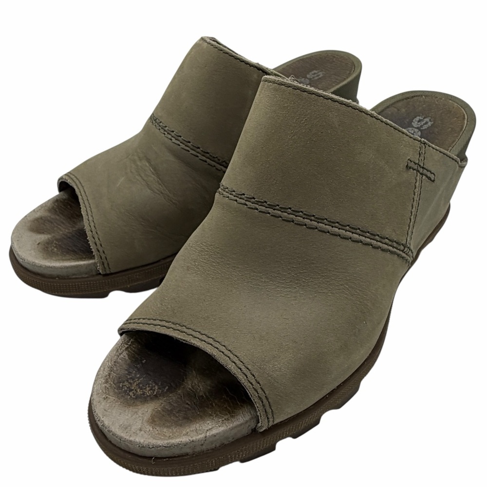 Sorel Women's Olive Green Leather Wedge Heel Mules -Size 6